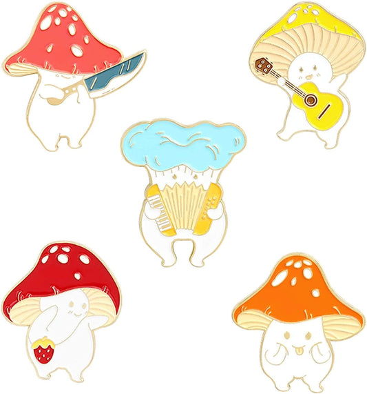 Enamel Pin Brooches Cute Mushroom Lapel Badge Cartoon Plant Enamel Pin Set for Backpack Cloths Hats Funny Button Pins Jewelry Set 5pcs