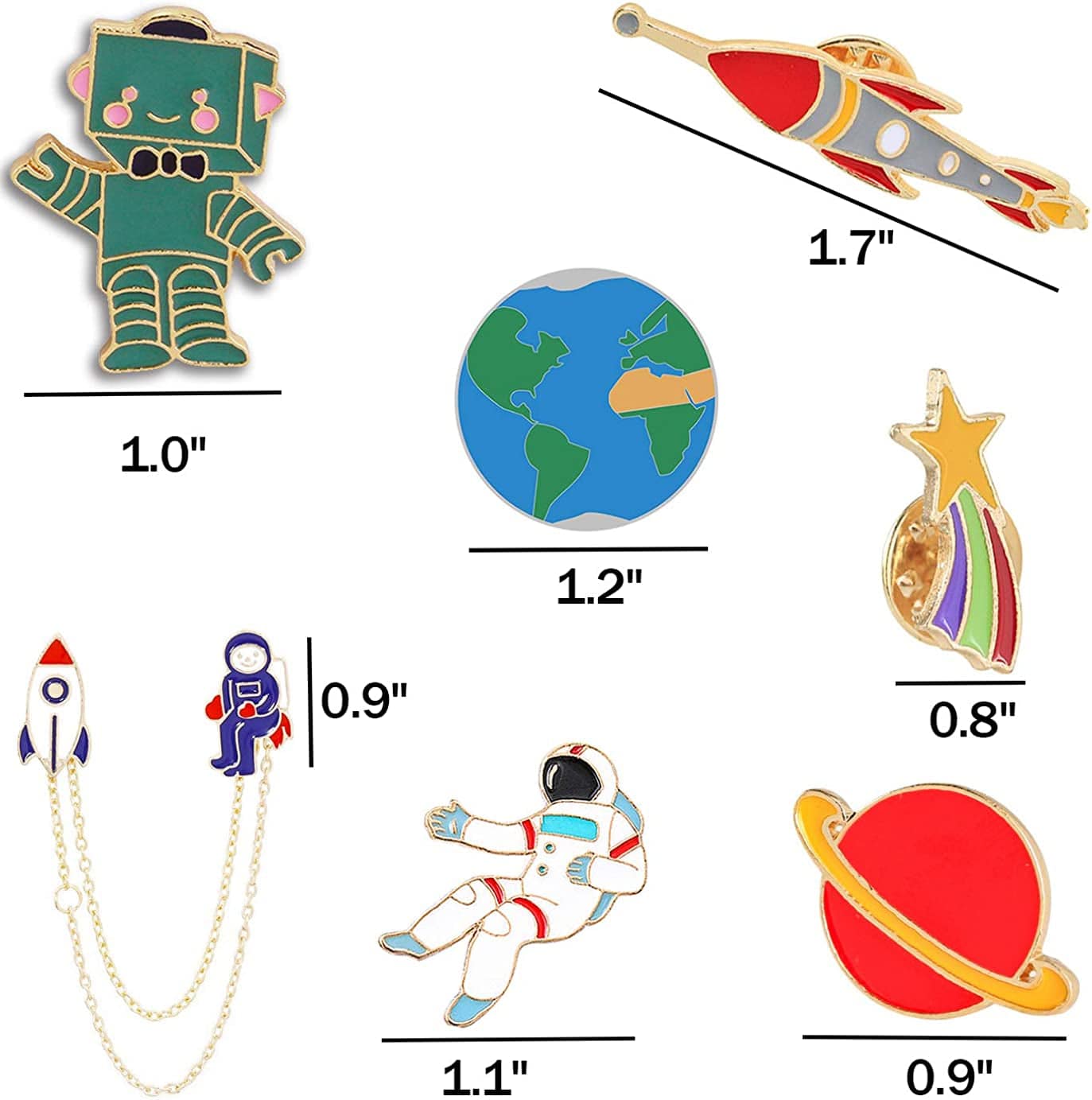 Enamel Pin Cute Enamel Lapel Pin Sets Carton Animal Brooch Pin (Planet Spaceman and Robot Set of 6)