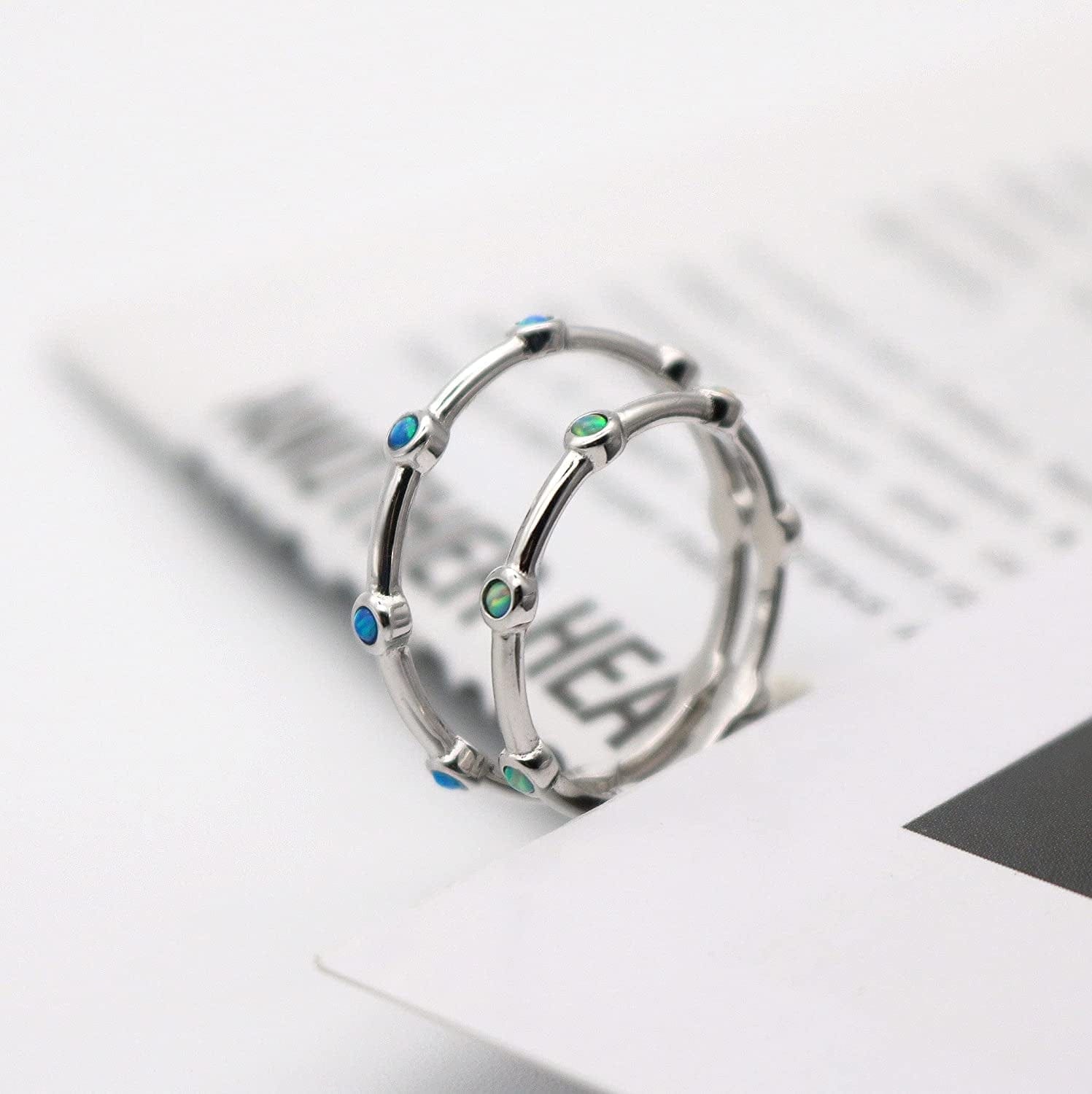 Energy Stone Ferris Wheel Japanese Opalite Sterling Silver Stacking Ring (Style ST07)