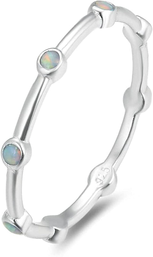 Energy Stone Ferris Wheel Japanese Opalite Sterling Silver Stacking Ring (Style ST07) Green / 4.5