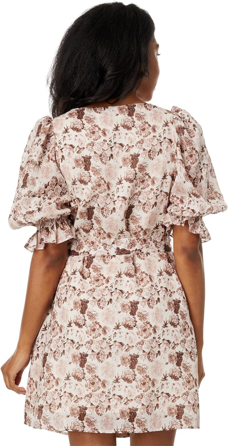 English Factory Floral Linen Mini Dress with Tie