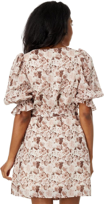 English Factory Floral Linen Mini Dress with Tie