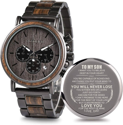 Engraved Wooden Watch for Boyfriend My Man Fiancé Husband Customized Personalized Wood Watches for Men Birthday Anniversary Personalized Watch B-for Son From Dad