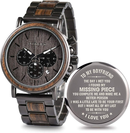 Engraved Wooden Watch for Boyfriend My Man Fiancé Husband Customized Personalized Wood Watches for Men Birthday Anniversary Personalized Watch B-for-boyfriend