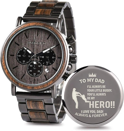 Engraved Wooden Watch for Boyfriend My Man Fiancé Husband Customized Personalized Wood Watches for Men Birthday Anniversary Personalized Watch A-for Dad From Son