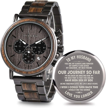 Engraved Wooden Watch for Boyfriend My Man Fiancé Husband Customized Personalized Wood Watches for Men Birthday Anniversary Personalized Watch A-for-Husband