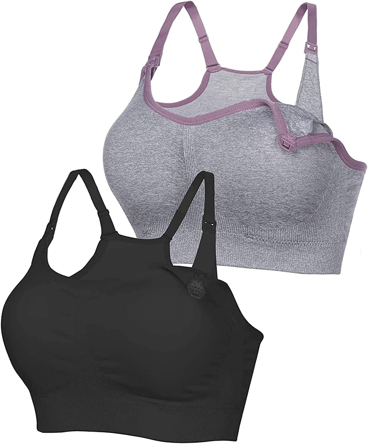 Eshion Women Comfy Maternity Nursing Bras for Breastfeeding with Removable Pads 2/3 Pack 2 Pack: Black+grey / XX-Large