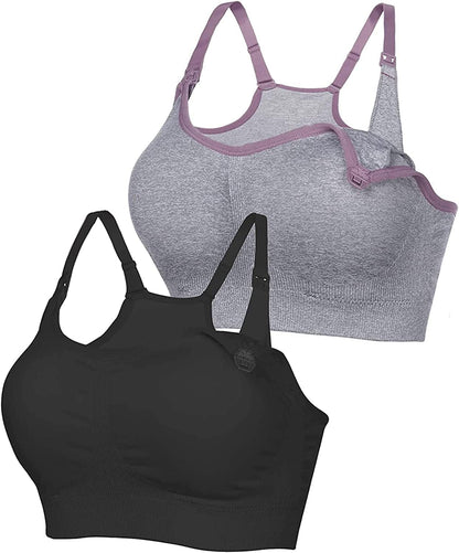 Eshion Women Comfy Maternity Nursing Bras for Breastfeeding with Removable Pads 2/3 Pack 2 Pack: Black+grey / XX-Large