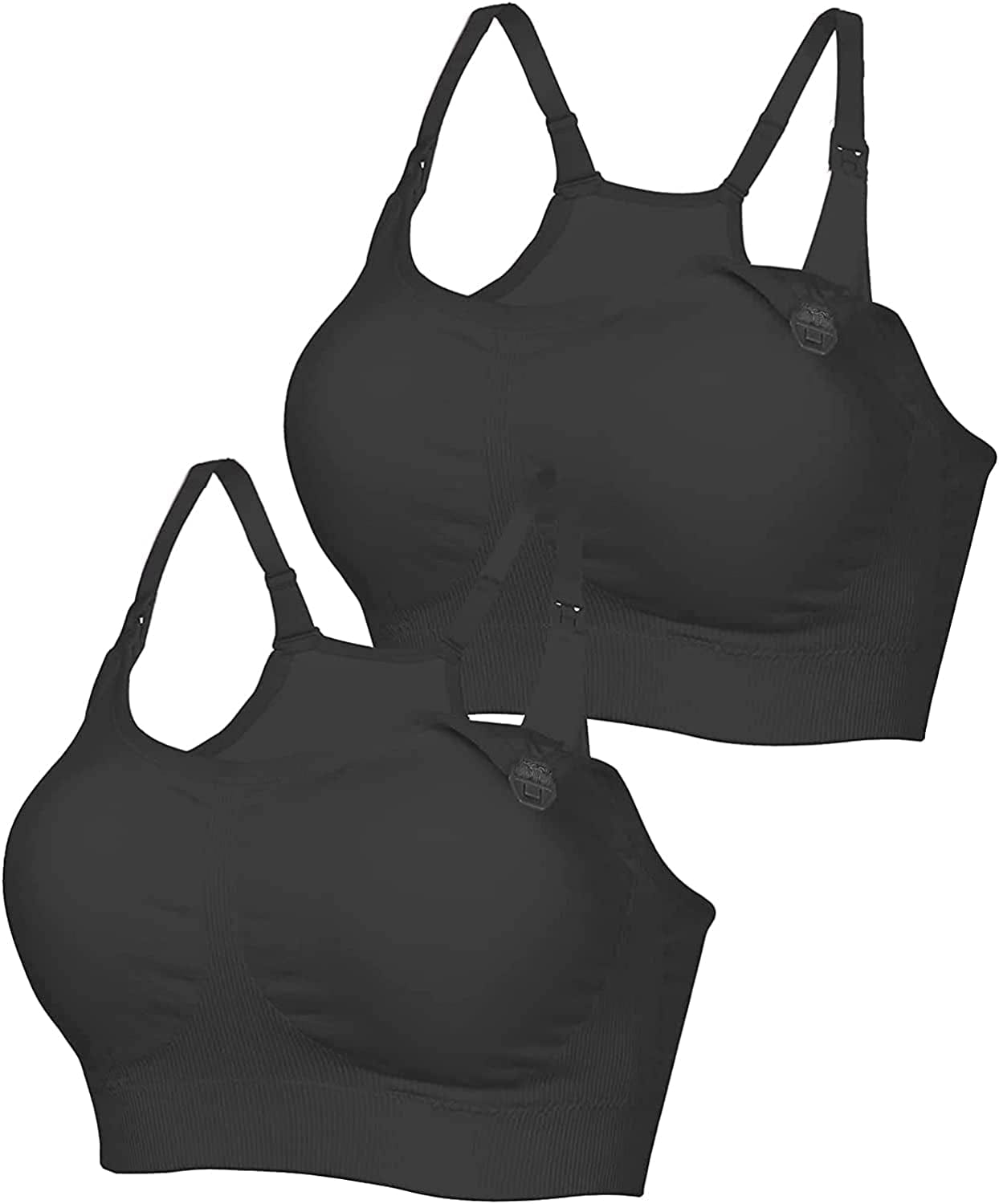 Eshion Women Comfy Maternity Nursing Bras for Breastfeeding with Removable Pads 2/3 Pack 2 Pack: Black+black / XX-Large