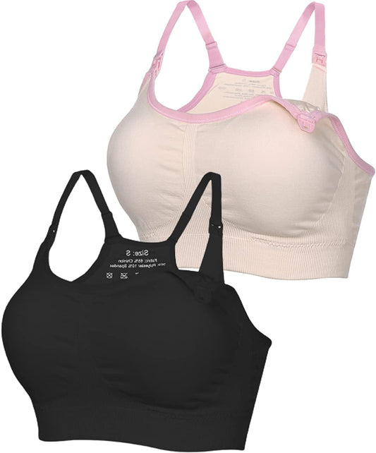 Eshion Women Comfy Maternity Nursing Bras for Breastfeeding with Removable Pads 2/3 Pack 2 Pack: Black+pink / XX-Large