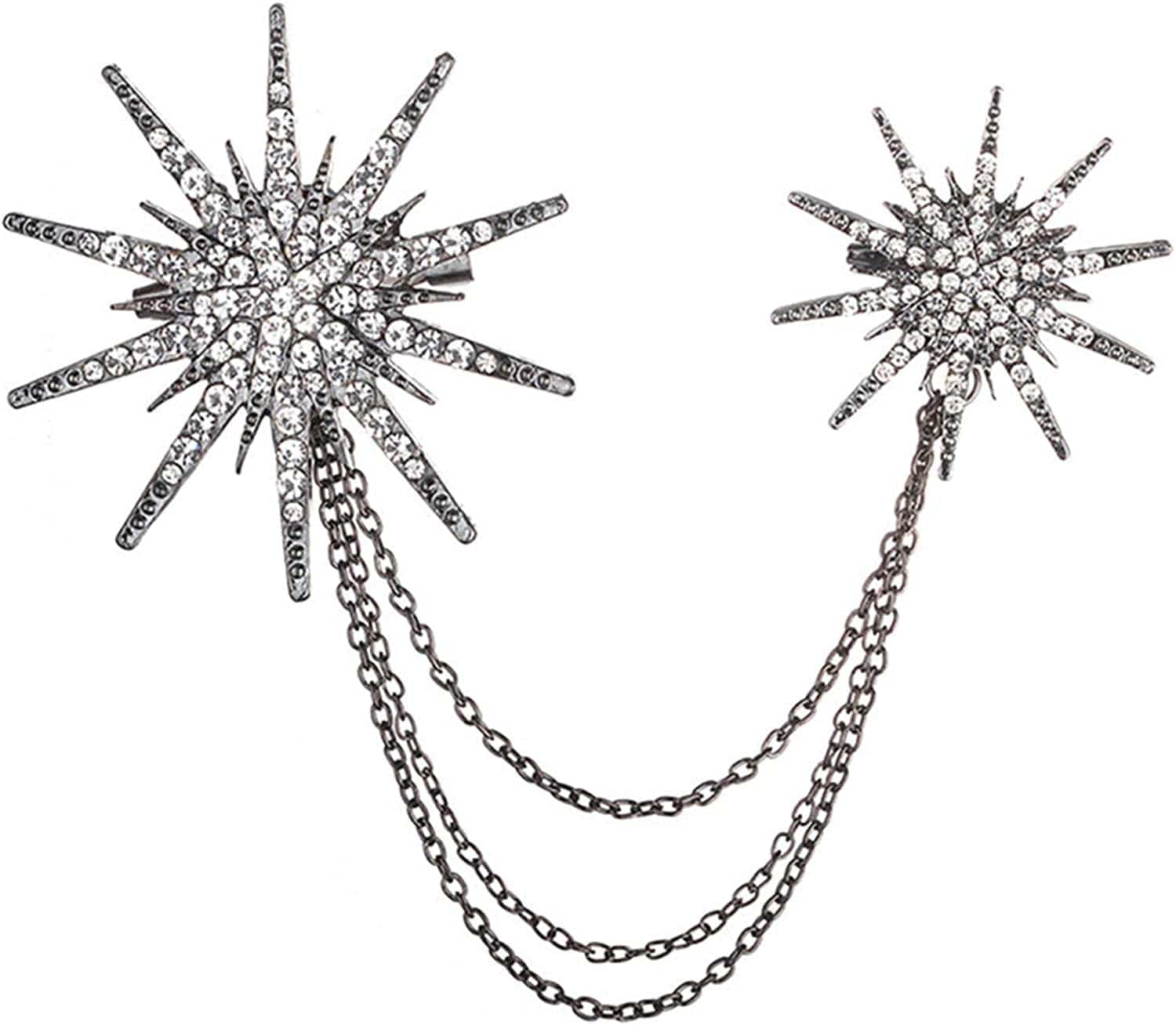 Essencedelight Rhinestone Crystal Brooch Pin Faux Crystal Star Brooch Tassel Lapel Pin Christmas Pins for Ceremony Birthday, Gold, 5.6*3.9Cm Black