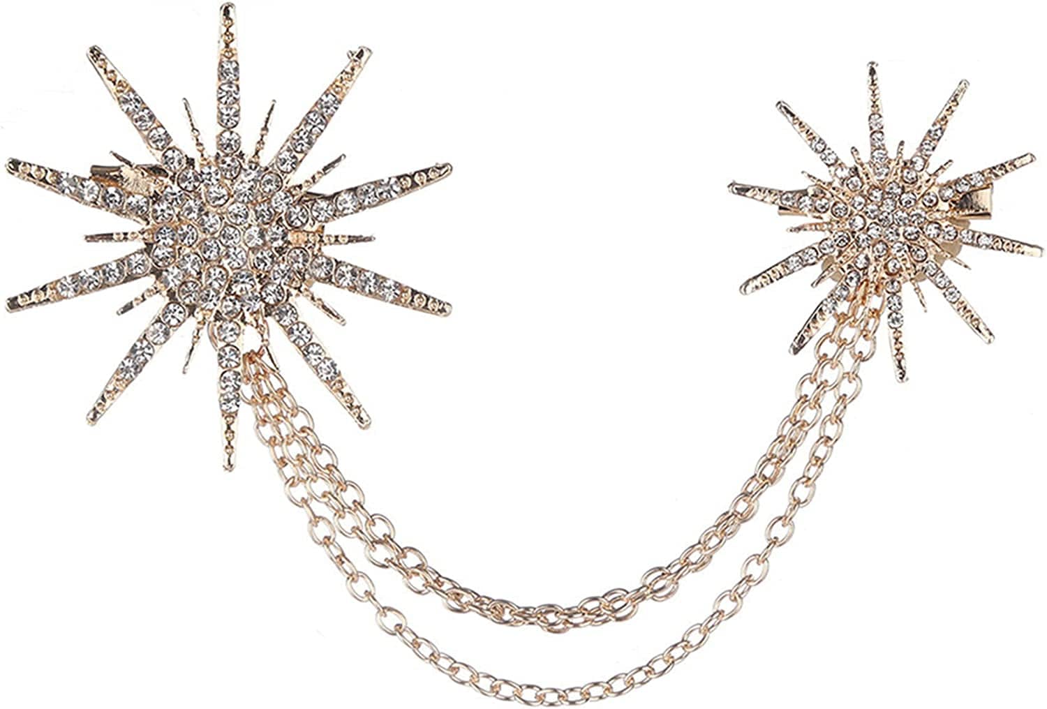 Essencedelight Rhinestone Crystal Brooch Pin Faux Crystal Star Brooch Tassel Lapel Pin Christmas Pins for Ceremony Birthday, Gold, 5.6*3.9Cm Gold
