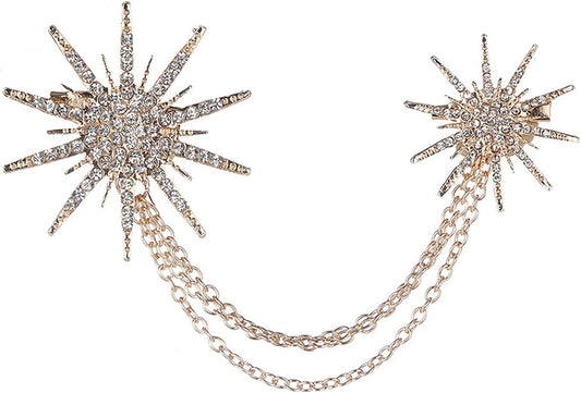 Essencedelight Rhinestone Crystal Brooch Pin Faux Crystal Star Brooch Tassel Lapel Pin Christmas Pins for Ceremony Birthday, Gold, 5.6*3.9Cm Gold