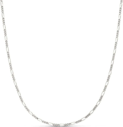 Essentials 14K Gold or Sterling Silver Plated Figaro Necklace Silver / 2mm Wide / 18 inches