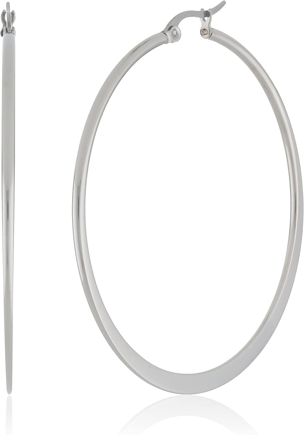 Essentials Gold or Rhodium Plated Stainless Steel Flattened Hoop Earrings Stainless Steel / 51mm
