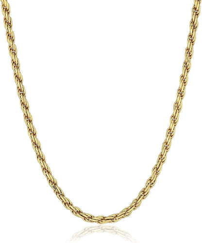 Essentials Gold or Rhodium Plated Sterling Silver Diamond Cut Rope Chain Necklace Yellow Gold Plated Sterling Silver / 20" Length