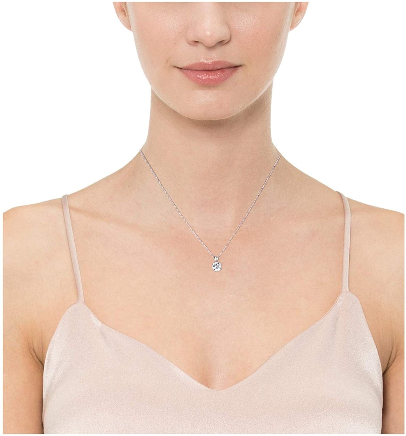 Essentials Plated Sterling Silver Cubic Zirconia round Cut Solitaire Pendant Necklace, 18"