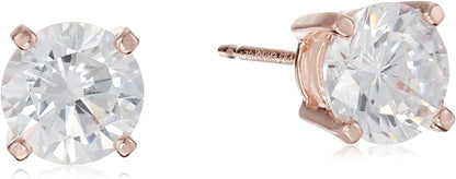 Essentials Plated Sterling Silver Cubic Zirconia Stud Earrings (Round & Princess) Rose Gold/White / Round Cut / 6.5mm