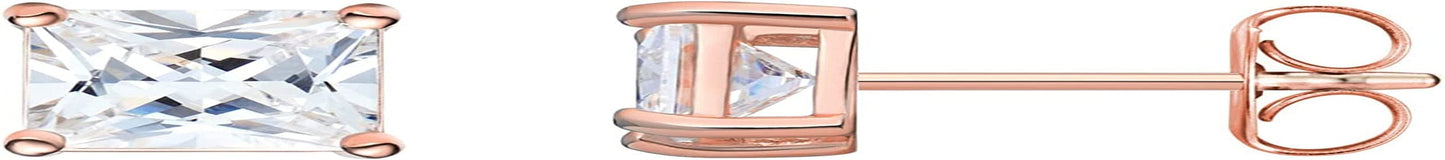 Essentials Plated Sterling Silver Cubic Zirconia Stud Earrings (Round & Princess) Rose Gold/White / Princess Cut / 5.5mm