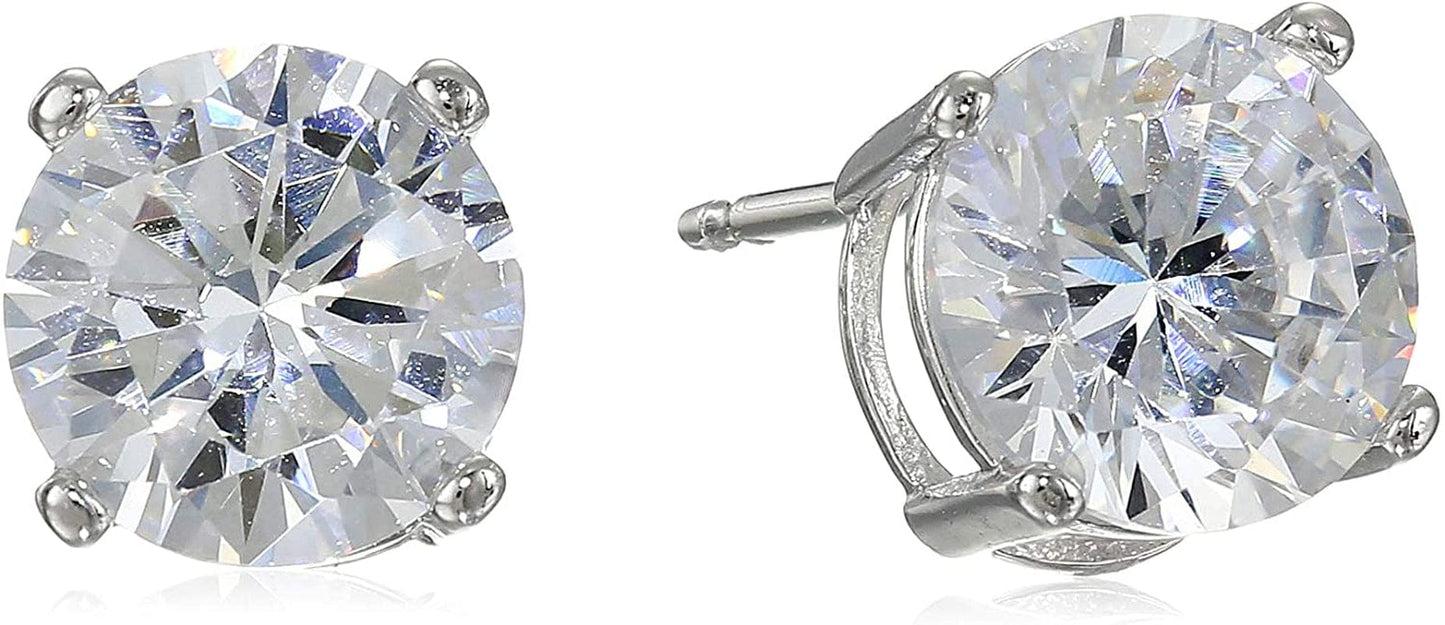 Essentials Plated Sterling Silver Cubic Zirconia Stud Earrings (Round & Princess) Silver/White / Round Cut / 5mm