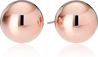Essentials Plated Sterling Silver Polished Ball Stud Earrings Rose Gold Plated Sterling Silver / 10mm