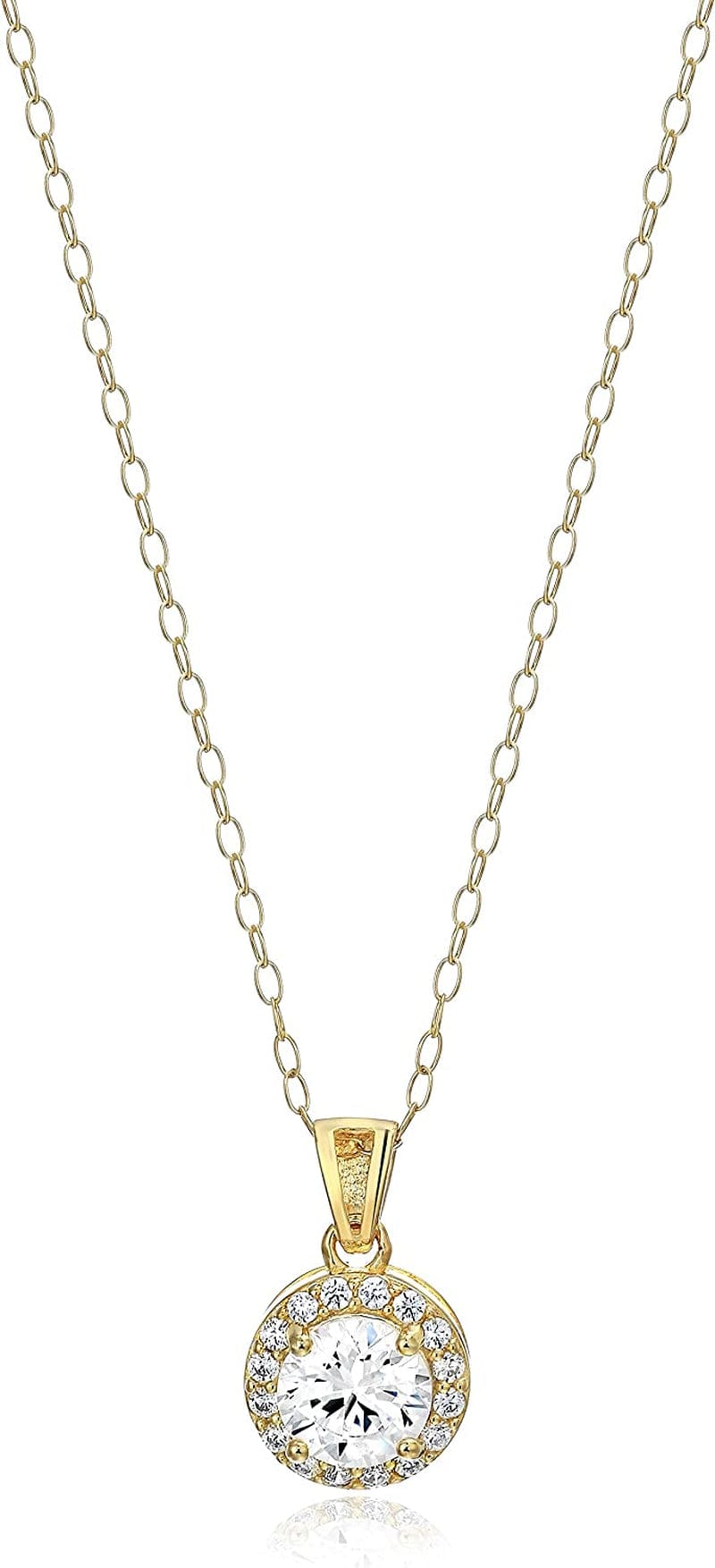 Essentials Sterling Silver Cubic Zirconia Halo Pendant Necklace (Round & Princess) Yellow Gold Plated Sterling Silver / Round Halo
