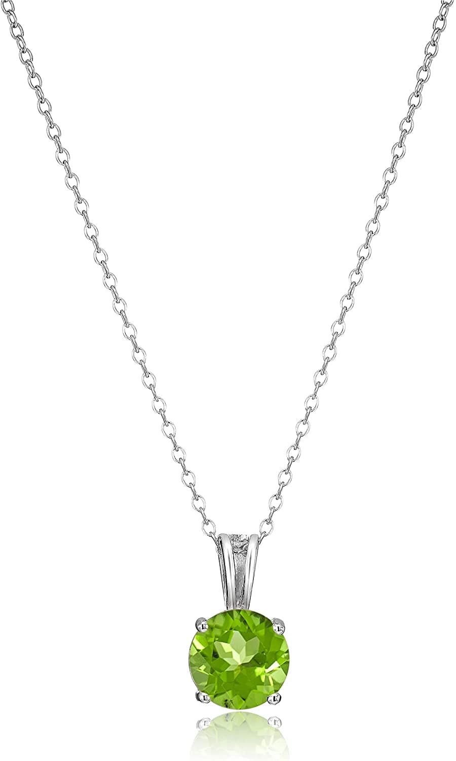 Essentials Sterling Silver Genuine or Created round Cut Birthstone Pendant Necklace, 18" August - Peridot