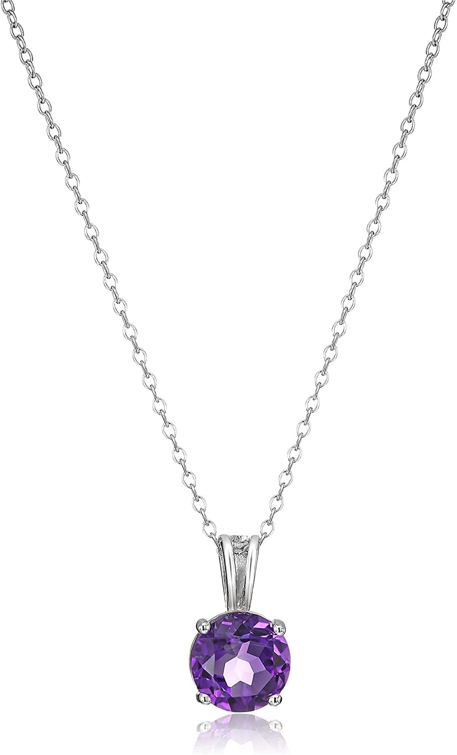 Essentials Sterling Silver Genuine or Created round Cut Birthstone Pendant Necklace, 18" February - African Amethyst