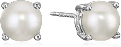 Essentials Sterling Silver Genuine or Created round Cut Birthstone Stud Earrings June - Freshwater Cultured Pearl