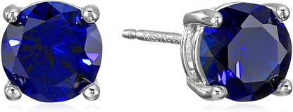 Essentials Sterling Silver Genuine or Created round Cut Birthstone Stud Earrings September - Created Blue Sapphire