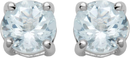 Essentials Sterling Silver Genuine or Created round Cut Birthstone Stud Earrings March - Aquamarine