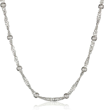 Essentials Sterling Silver Singapore Bead Chain Station Necklace 16"