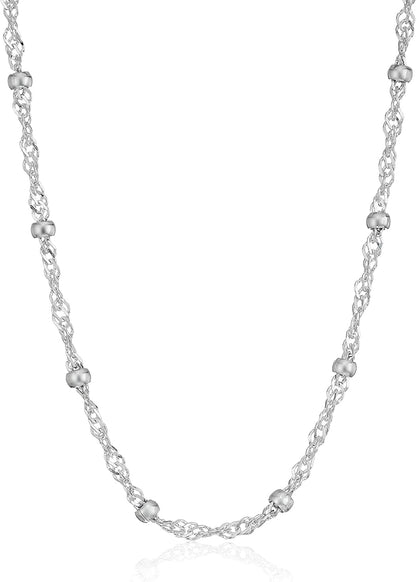 Essentials Sterling Silver Singapore Bead Chain Station Necklace 14"