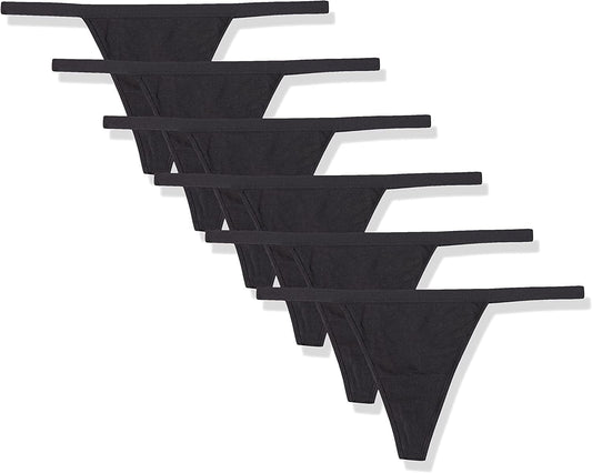 Essentials Women'S Cotton Thong String Underwear, Pack of 6 Black / Large