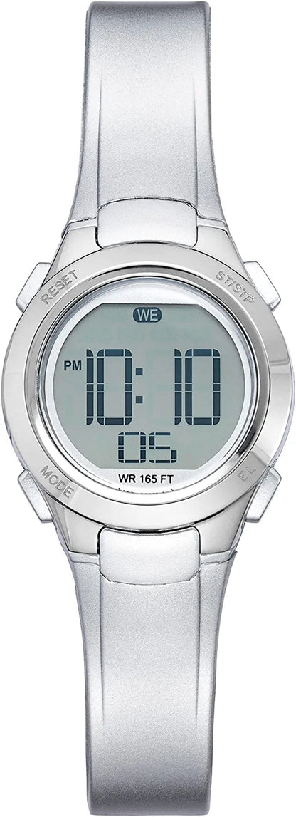 Essentials Women'S Digital Chronograph Resin Strap Watch Silver
