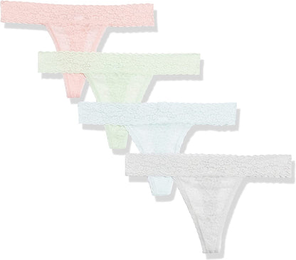 Essentials Women'S Lace Stretch Thong Underwear, Pack of 4 Cool Colors / Small