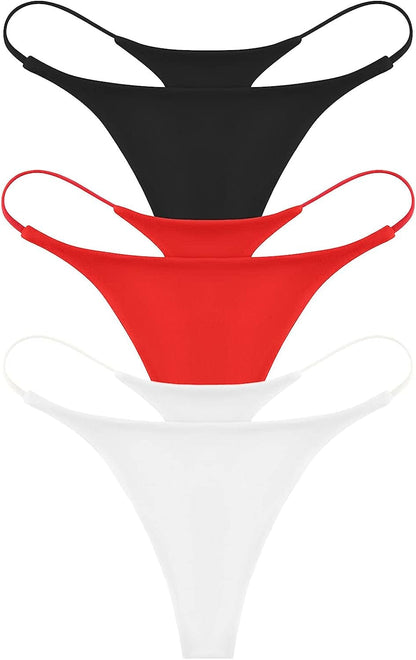 ETAOLINE Women'S Thong Bikini Cheeky Bottom Solid G String Panties Black+red+white / Medium