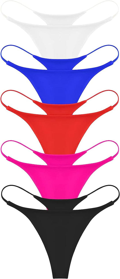 ETAOLINE Women'S Thong Bikini Cheeky Bottom Solid G String Panties 5 Pack / Large