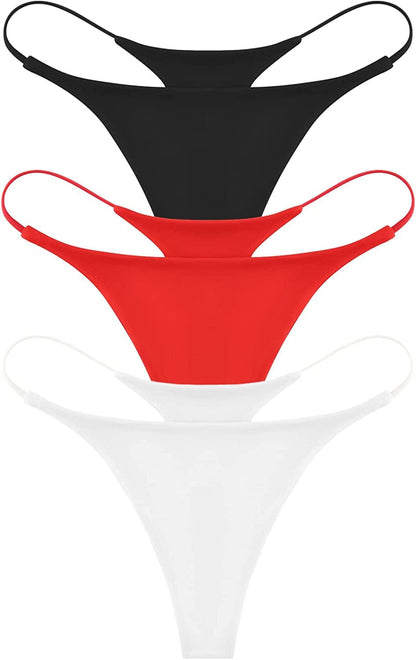 ETAOLINE Women'S Thong Bikini Cheeky Bottom Solid G String Panties Black+red+white / Large