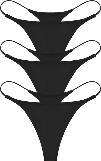 ETAOLINE Women'S Thong Bikini Cheeky Bottom Solid G String Panties Black - Pack of 3 / Large