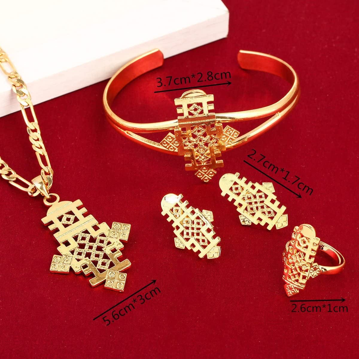 Ethiopian Jewelry Pendant Necklace Chain Earrings Bangle Ring Set Coptic Crosses African Cross