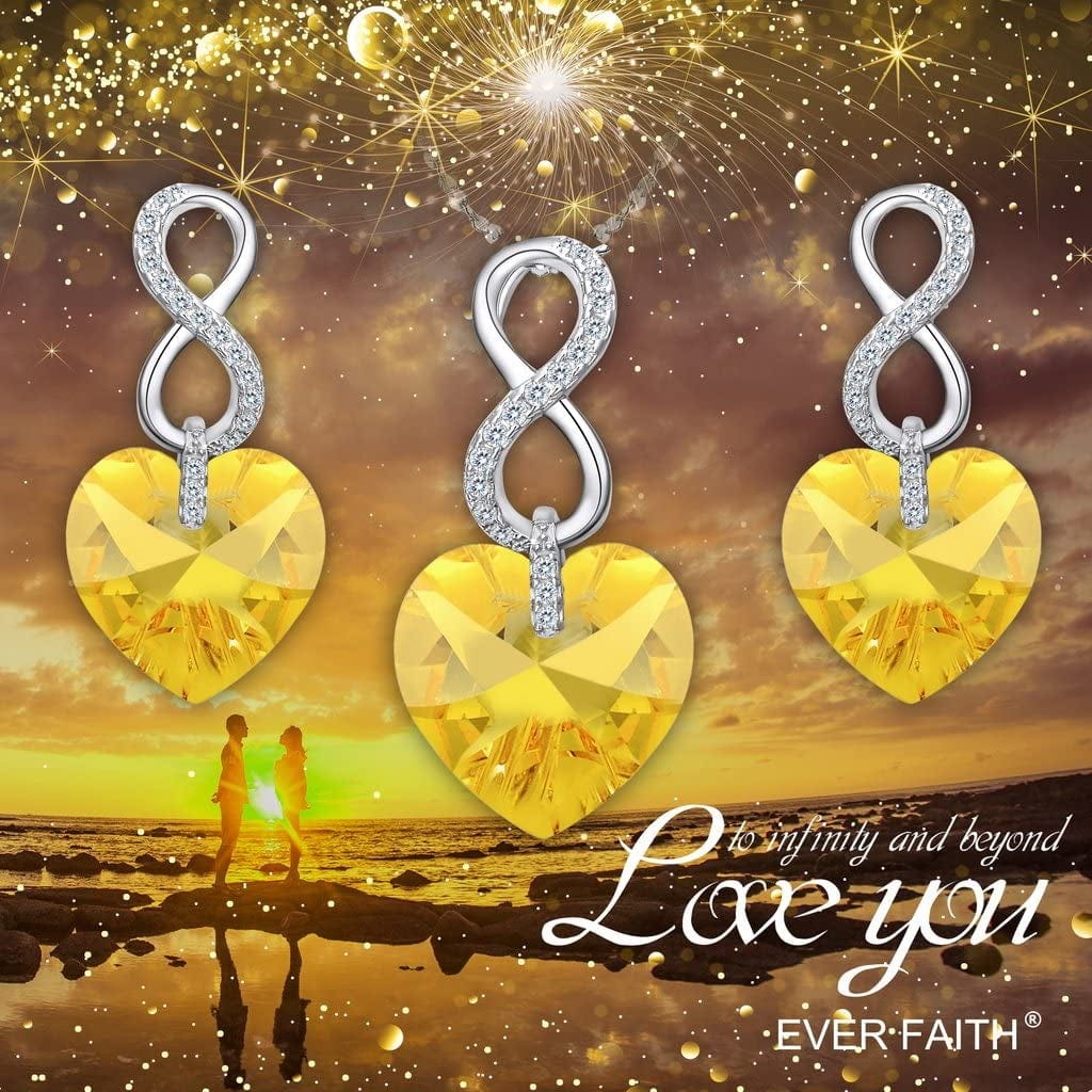 EVER FAITH 925 Sterling Silver CZ Figure 8 Infinity Love Heart Pendant Necklace Earrings Set