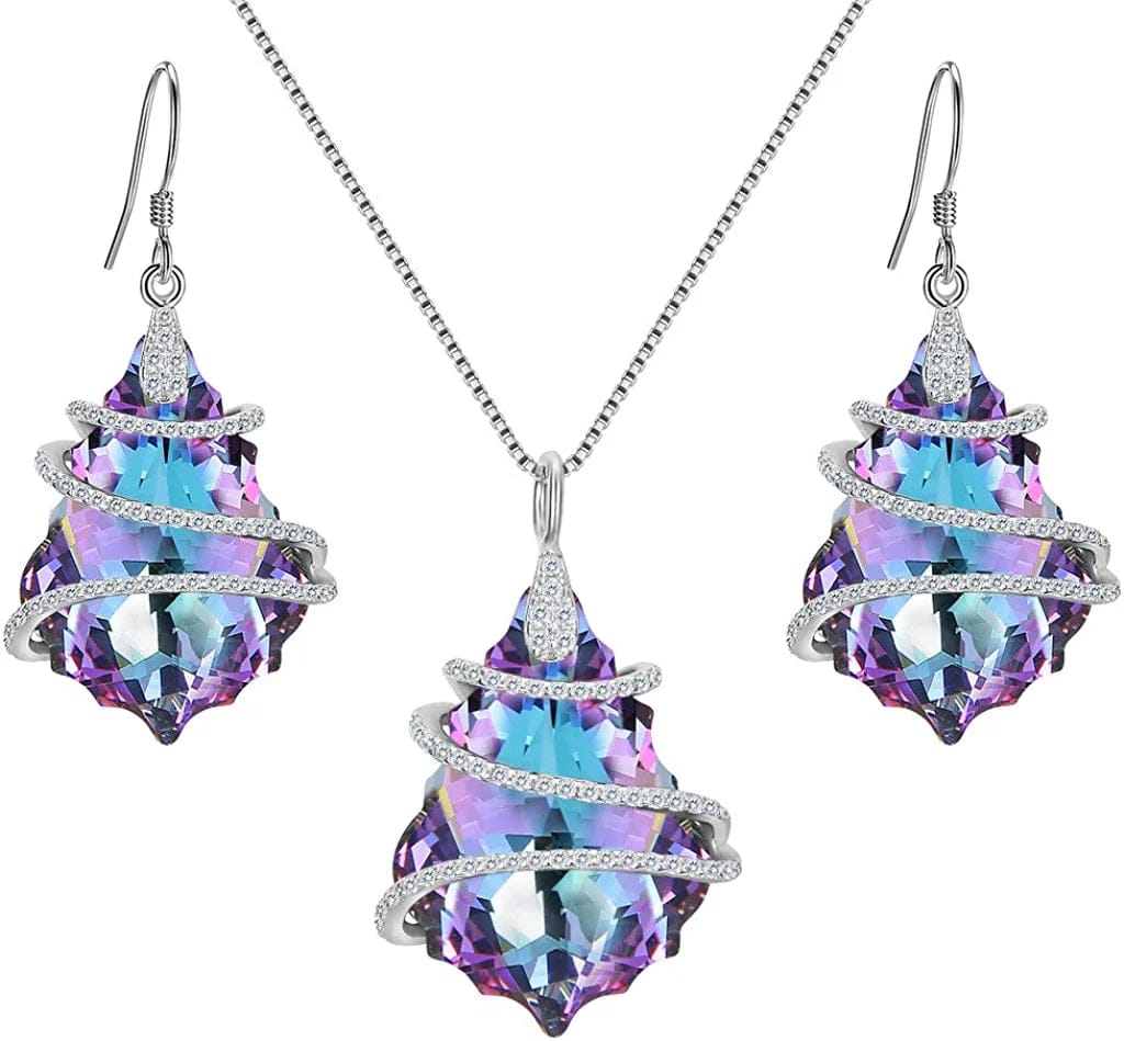 EVER FAITH 925 Sterling Silver Gift Jewelry for Women CZ Baroque Pendant Necklace Earrings Set 1-Vitrial Light Purple