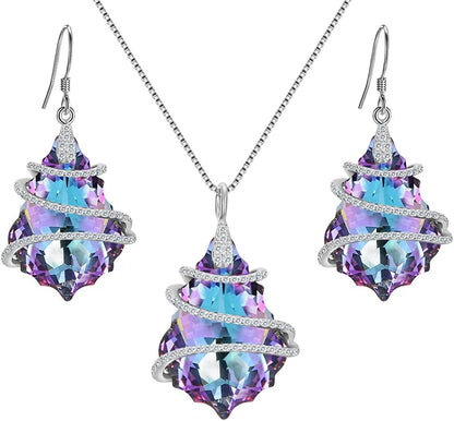 EVER FAITH 925 Sterling Silver Gift Jewelry for Women CZ Baroque Pendant Necklace Earrings Set 1-Vitrial Light Purple