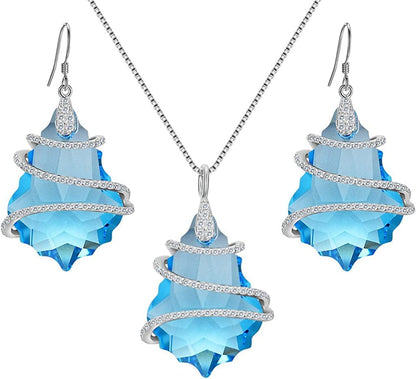 EVER FAITH 925 Sterling Silver Gift Jewelry for Women CZ Baroque Pendant Necklace Earrings Set 2-Aquamarine Color