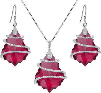 EVER FAITH 925 Sterling Silver Gift Jewelry for Women CZ Baroque Pendant Necklace Earrings Set 2-Tourmaline Color