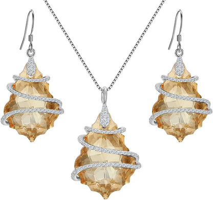 EVER FAITH 925 Sterling Silver Gift Jewelry for Women CZ Baroque Pendant Necklace Earrings Set 2-Champagne Color