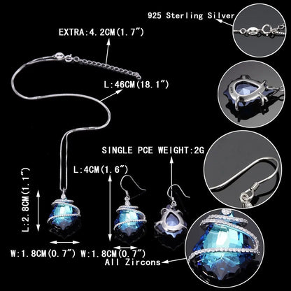EVER FAITH 925 Sterling Silver Gift Jewelry for Women CZ Baroque Pendant Necklace Earrings Set