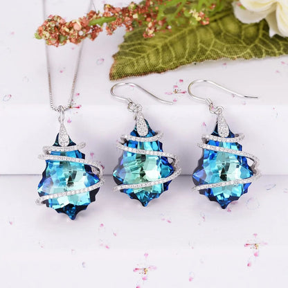 EVER FAITH 925 Sterling Silver Gift Jewelry for Women CZ Baroque Pendant Necklace Earrings Set