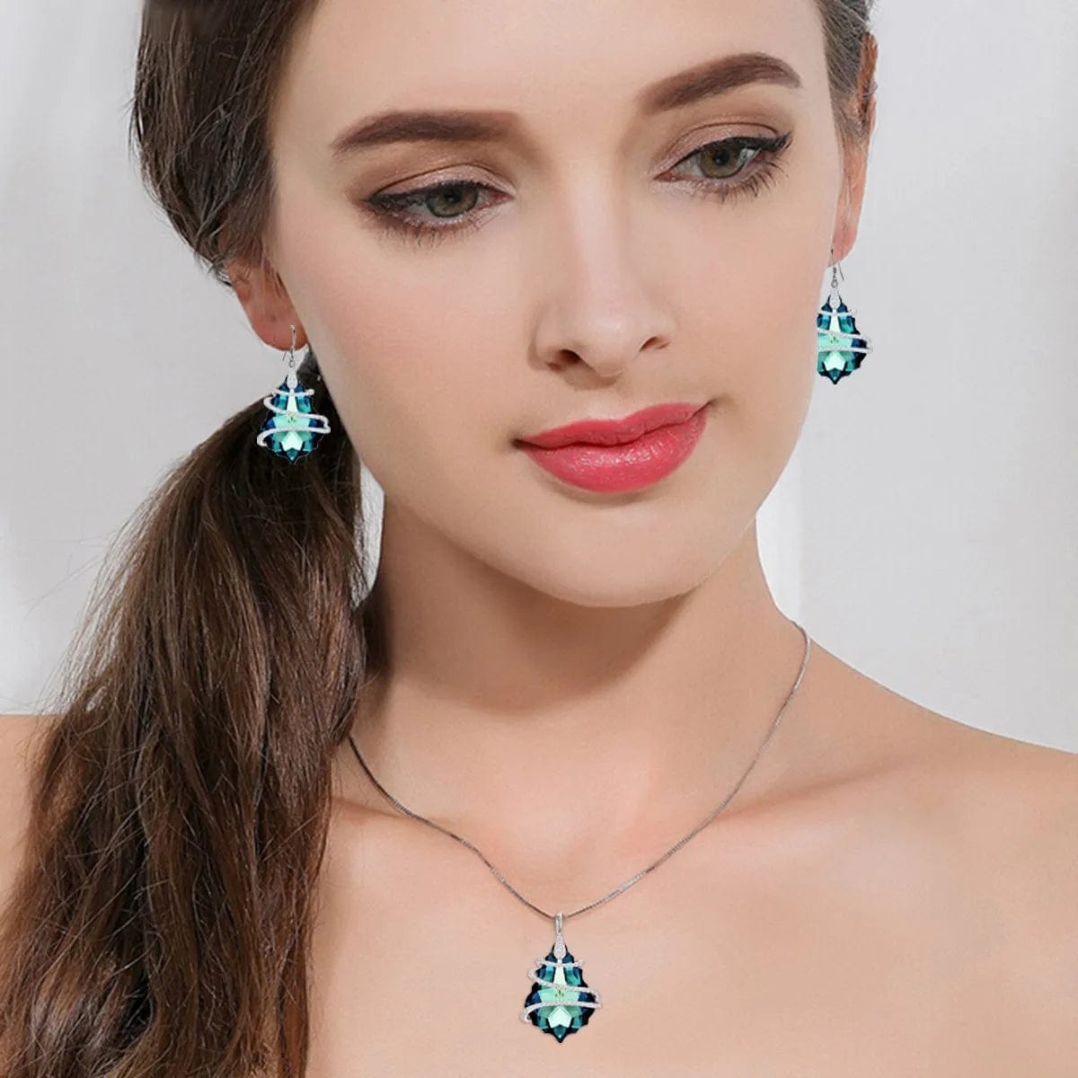 EVER FAITH 925 Sterling Silver Gift Jewelry for Women CZ Baroque Pendant Necklace Earrings Set